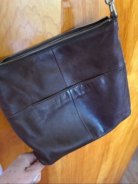 Fossil Dark Brown Pebble Leather Crossbody Bag. 12" by 10" by 2"
